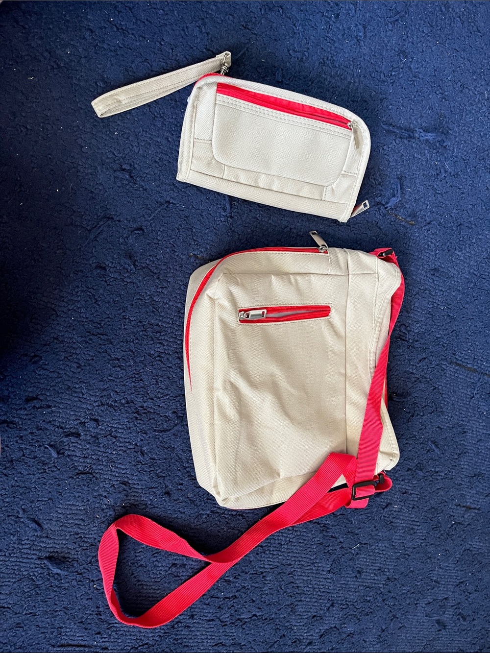 belkin Beige Crossbody Bag and Wrist Wallet with Red Accents